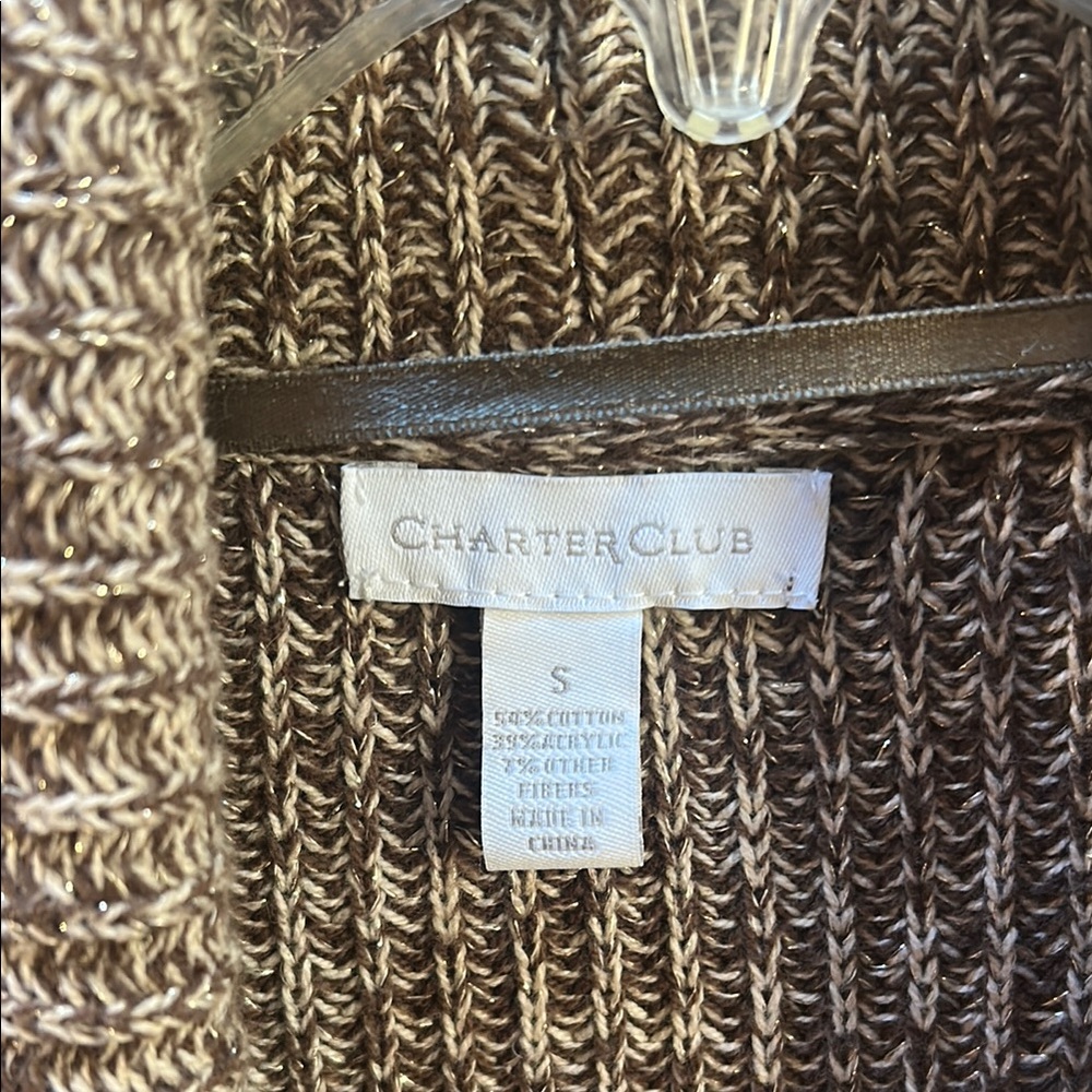 Title: women’s holiday gold thread cowl neck sweater